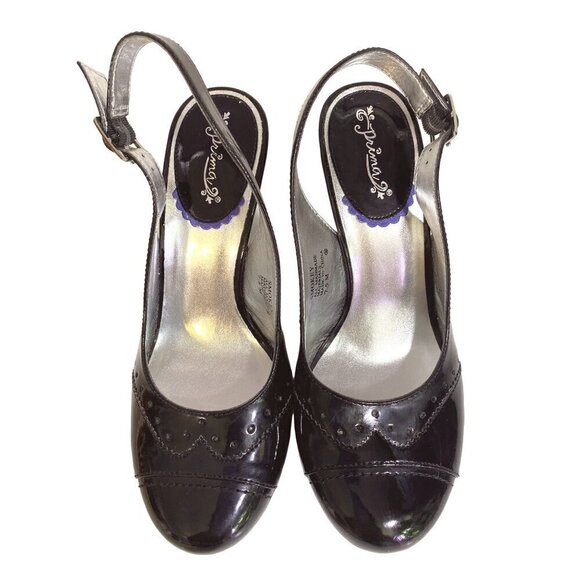 Vintage Inspired Wingtip Faux Black Patent Leather Slingback Heels Size 7.5 - Picture 3 of 10